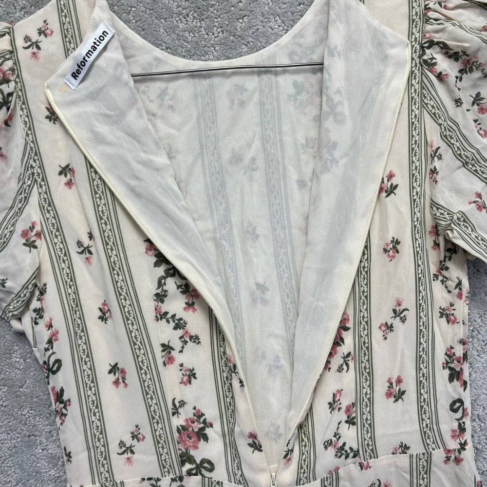 Reformation Beesly Mini Dress Womens 4 Heath Floral Striped Puffer Sleeve USA - Picture 11 of 15